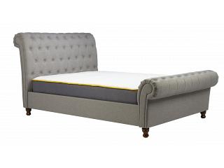 4ft6 Double Grey Bury, Scrolled fabric upholstered button bed frame